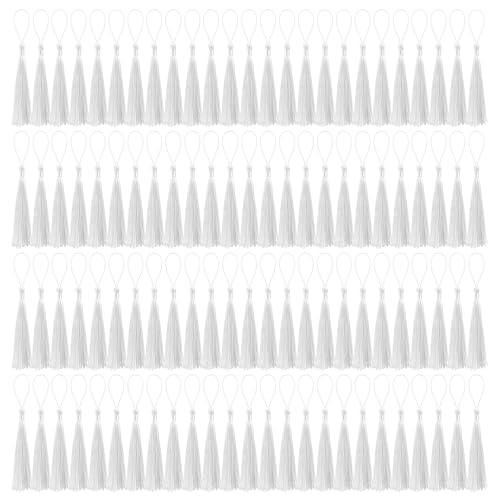 Image of 100 Pcs Bookmark Tassels Bulk White Soft Craft Silky Handmade Mini Tassels for Jewelry Making with Loops for DIY Craft Accessory Dress Decoration