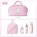YOOLIFE Initial Travel Makeup Bag for Women Girls, Monogram Personalized Cosmetic Bag Travel Toiletry Bags for Girls Women Mom Sister Daughter Teen Girl Gift Easter Basket Stuffers Pink D