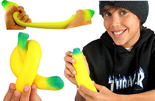 Ja-Ru Stretchy Banana Toys (1 Banana) Super Squishy Fidget Toy For Kids & Adult. Sand-Filled Rubber Banana Toy. Stress & Anxiety Relief Autism Sensory Toys. Stretchy Fruit Bulk Party Favor. 3340-1A #TOP2