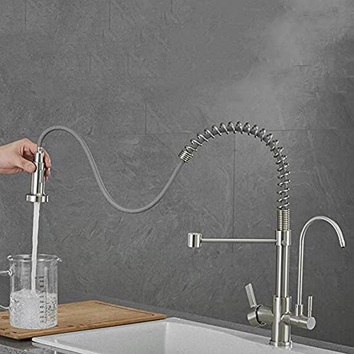 Filtre de cuisine robinets avec eau froide et chaude rotatif pour évier moderne brossé - 3