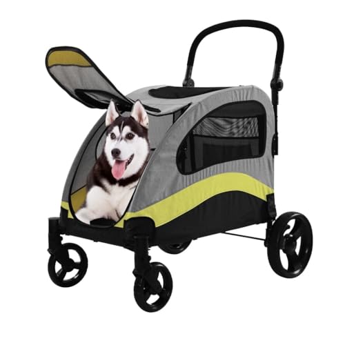 ペット用ベビーカー 中型および大型犬用ベビーカー 四輪ペット用ベビーカー 公園および旅行用ペット用ベビーカー 折りたたみペット用ベビーカー 犬 ベビーカー(Yellow)