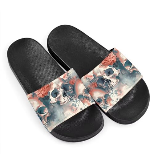 Howilath Blue Butterfly Print Summer Slide Slippers for Men Women Kid, Sunflower Colorful Tie-dye Animals House Slippers Slide Sandal Non-Slip Light Weight