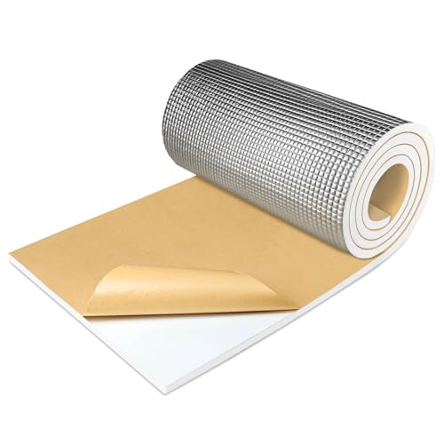 TroyStudio Sound Proof PEF Closed Cell Foam with Aluminum Foil, Self-Adhesive 13" x 78" Heat Shield White Foam Sheet - Waterproof Noise Vibration Thermal Insulation Roll for Home, HVAC and Car