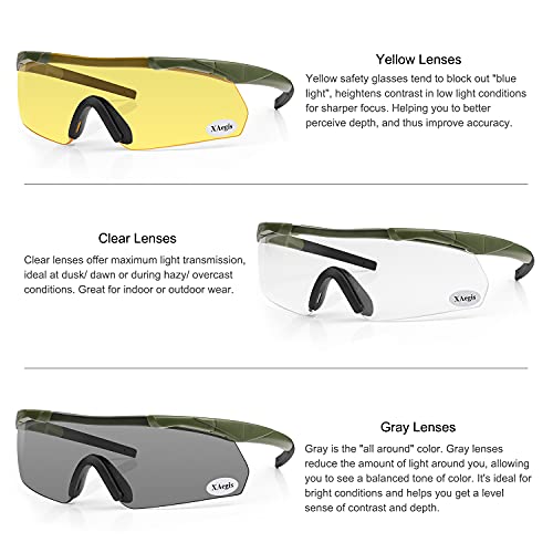 Xaegistac Tactical Shooting Glasses With 3 Interchangeable Lens High Impact Eye Protection (Armygreen) #TOP3