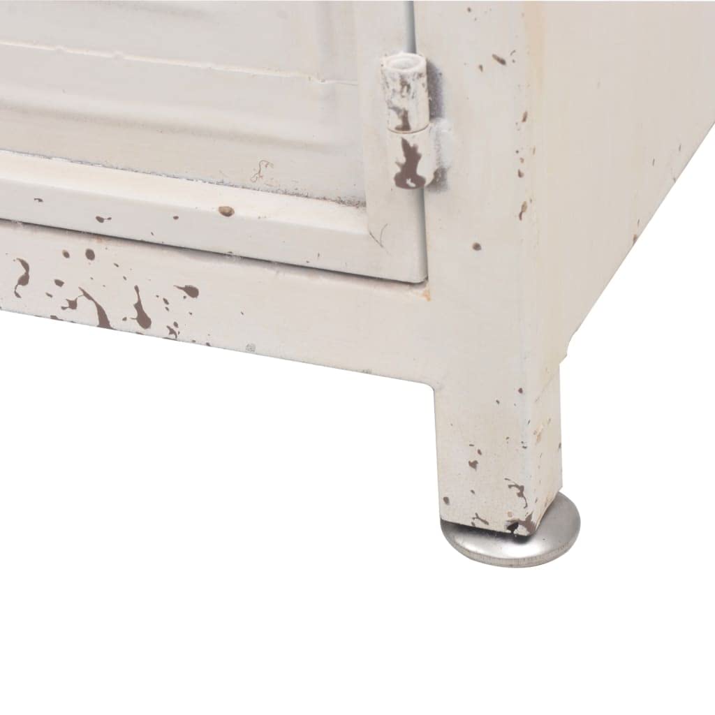 Szafka pod telewizor 120 x 30 x 40 cm, biała, styl industrialny, z ocynkowaną stalą i litego drewna jodłowego, niska szafka z miejscem do przechowywania, 2 półki i drzwi do salonu i sypialni
