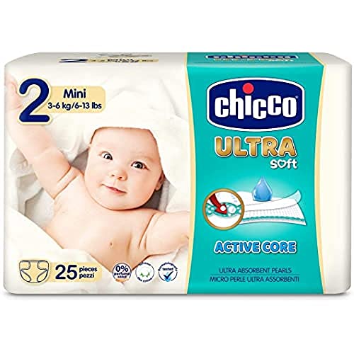 Chicco Chicco Ultra Soft - Pack 25 pañales ultra absorbentes, Talla 2, 3-6 kg (Mini) 25 ud - Pañales Maxi 3-6 kg 50 ud