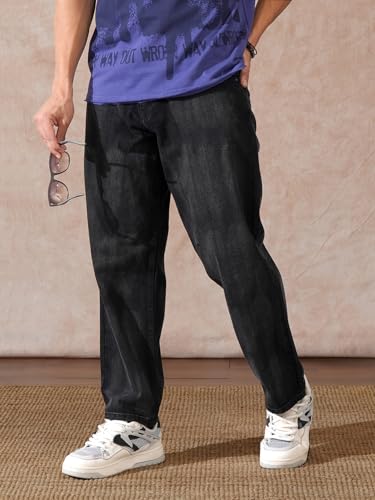 Image of WROGN Men's 100% Cotton Jeans | Solid | Loose Fit