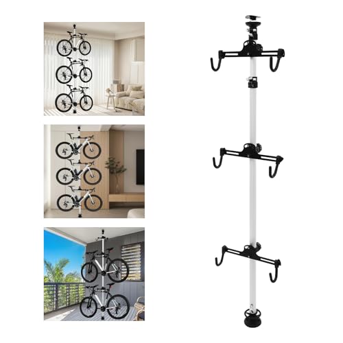 Florchest Bike Storage Rack,Indoor 3 Bike Bicycle Vertical Hanger Floor Parking Rack Storage Stand for Garages or Apartments Hook for Bicycles Mountain or Hybrid Bikes
