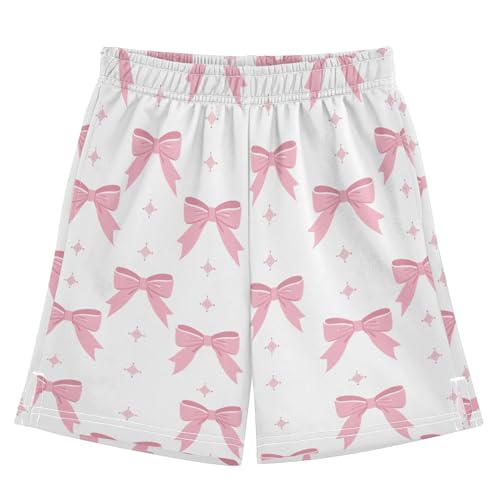 Ribbon Bows Athletic Shorts with Zipper Pockets, Youth Boys Athletic Running Shorts for Summer