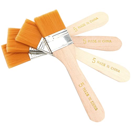 Image of KRAFTMASTERS 4 Pcs Wooden Handle Flat Utility Paint Brush Set for Acrylic, Oil Painting
