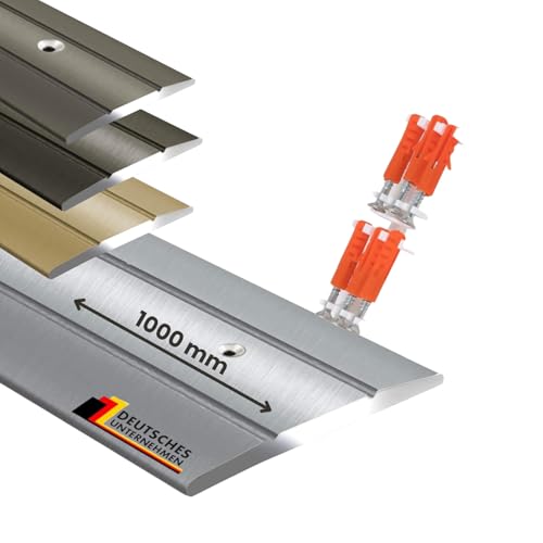 KARAT Profilé de transition pré-percé en aluminium argenté 1000 mm – Longueur 1 m, largeur 36 mm – Rail de transition en aluminium anodisé, barre de transition pré-percée, bande de recouvrement Firm