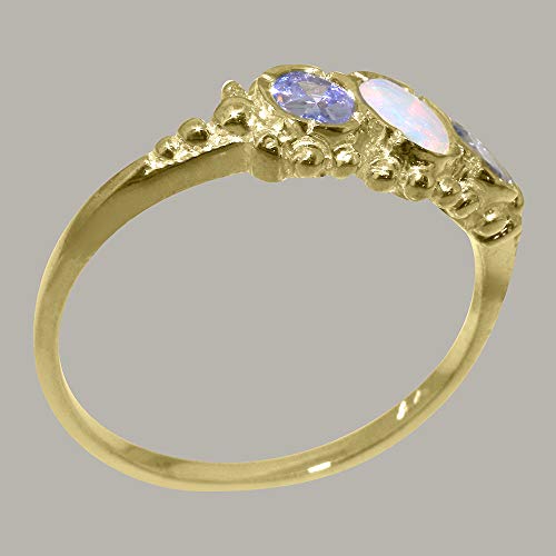 Solid 9k Gold Natural Opal & Tanzanite Womens Trilogy Ring - Sizes 4 to 12 Available3