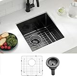 17x15 Black Undermount Bar Sink, Swift Horse 17 Inch 16-Gauge Black Stainless Steel Undermount Small Kitchen Bar Sinks