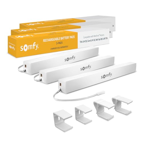 somfy Rechargeable Battery Pack 3-Pack for Wirefree Motorized Shades Curtains Awnings - Year-Long Power with Annual Charge - Ideal for Multiple Motors - #9021217