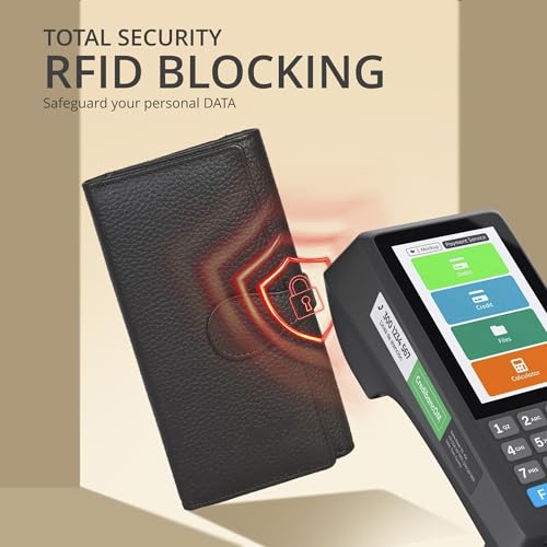 Image of Real Leather Women Wallet Leather with RFID Blocking -Trifold Card Holder Designer Ladies Clutch with ID Window Wallets, Brown, Small, Cfh12