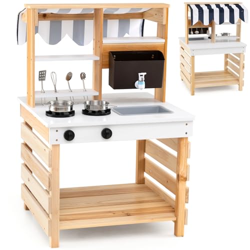 Maxmass 2 in 1 Kids Mud Kitchen, Wooden Double-Sided Childre