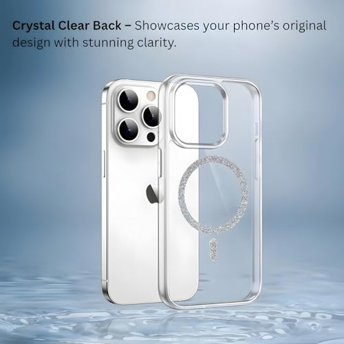 Image of AIBEX Back Cover Case Compatible with iPhone 14 Pro Max | Glitter Ring Cute Shiny Colorful Bling Case (Compatible with Magsafe) | Transparent PC+TPU Glossy Shiny Cover for Girls & Women - Silver