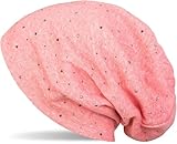 edle leichte Beanie Mütze mit Strass Nieten Applikation - kann durch das etwas leichte Material auch gut im Frühling und Sommer getragen werden
