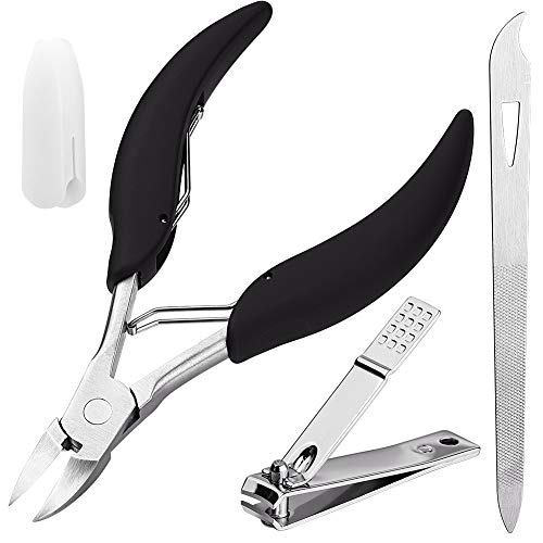 Toenail Clippers for Thick Nails, 3pcs Ingrown Nail Trimmers for Seniors Pedicure Cutters Nail File for Men and Women, Professional Sharp Stainless Steel Toe Nail Clipper with Easy Grip Handle