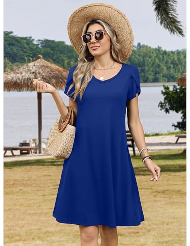Image of Zeagoo Womens Summer A-Line Dress with Pockets Mini Short Sleeve Dresses Flowy Beach Swing Dress 2026 Vacation Travel