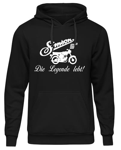 Uglyshirt89 Simson Die Legende Kapuzenpullover | Hoodie mit S51 DDR Moped – Ostkult Pullover für IFA & Schwalbe Fans – Kultdesign für Ostdeutschland | Schwarz  M
