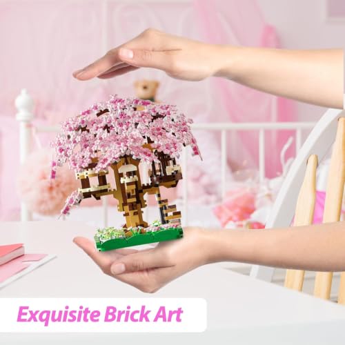 Image of Cherry Blossom Tree House Building Set, 1113+ PCS Japanese Sakura Bonsai Mini Blocks for Ages 14+ | Kawaii Collectible Home Decor | 1 Year Manufacturing Warranty [Pink]