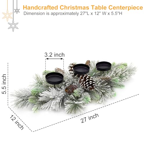 Christmas Table Centerpieces Decorations, 27.5 Inch Designed with Flocked Pine Needles, Frosted Pine Cones for Dining Table Mantel (Snowy) by SUNNYPARK - Image 4