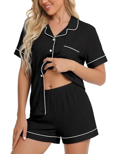 Image of SWOMOG Womens Button Down Pajamas Set Short Sleeve Sleepwear Bride Soft Pj Lounge Sets XS-3XL