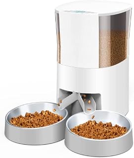 HoneyGuaridan 4.5L Automatic Cat Feeder for 2 Pets, Pet Food Dispenser for Cat and Dog with Two-way Dispenser, Portion Control, 10s Voice Recorder, up to 6 Meals a Day - Battery and Plug-in Power
