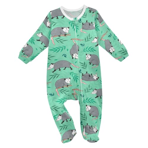 Mazeann Opossum Possum Green Baby Sleepers Newborn Baby One-Piece Footies for Girl Boy, 6 months