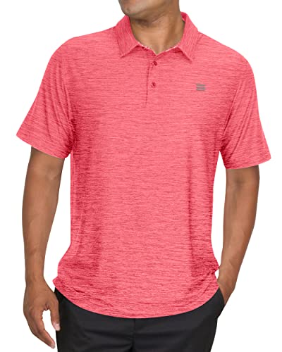 Image of Three Sixty Six Golf Shirts for Men - Dry Fit Short-Sleeve Polo, Athletic Casual Collared T-Shirt, Salmon Red, Large