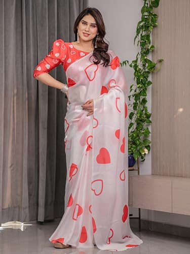 Image of ALMAARI FASHION Women's Floral Printed Georgette Satin Saree with Unstitched Blouse Piece | Traditional Ethnic Wear Sarees | Soft Lightweight Ethnic Office Wear Daily Wear Indian Sari (SG 151-160 H)
