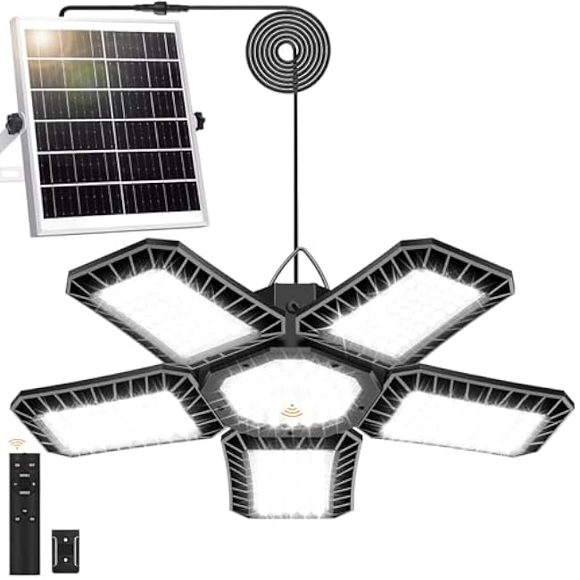 Solar Shed Light All Day Available, 267LED Solar Lights Outdoor Indoor with Motion Sensor, Remote Control, Timer, Waterproof Pendant Lights for Gazebo, Shed, Garage, Barn