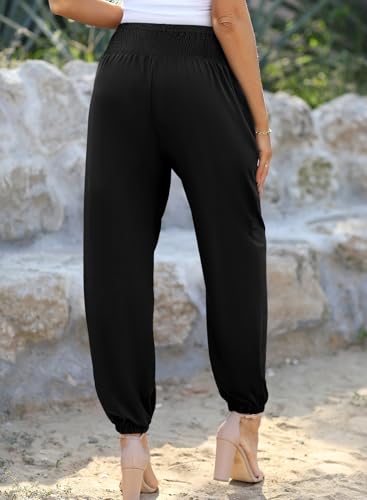 Dokotoo Womens High Waisted Pants Summer Casual Loose Wide Leg Palazzo Flowy Beach Trousers with Pockets3