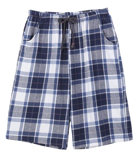 Boys Lounge Pajama Shorts Cotton Plaid Sleep Pants Soft Comfy Elastic Waist Drawstring with Pockets for Kids