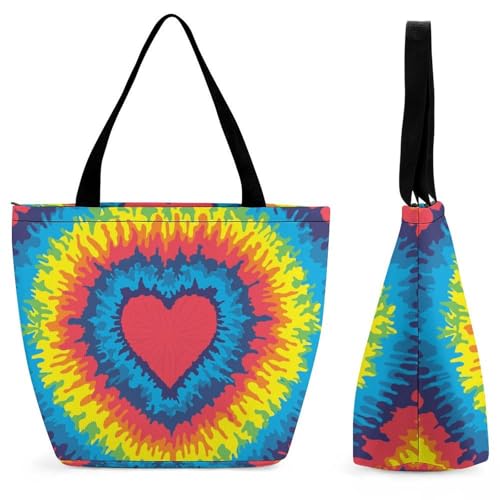 Sac de shopping pour voyage cœur arc-en-ciel grand sac à main épaule