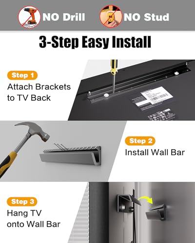 HYPIGO No Drill TV Wall Mount for 26–55 Inch TVs, Drywall Mount No Stud Holds up to 100 lb, Studless TV Mount Easy Install Fits Max VESA 400x400 for Small Space, Renter Friendly, All Hardware Included