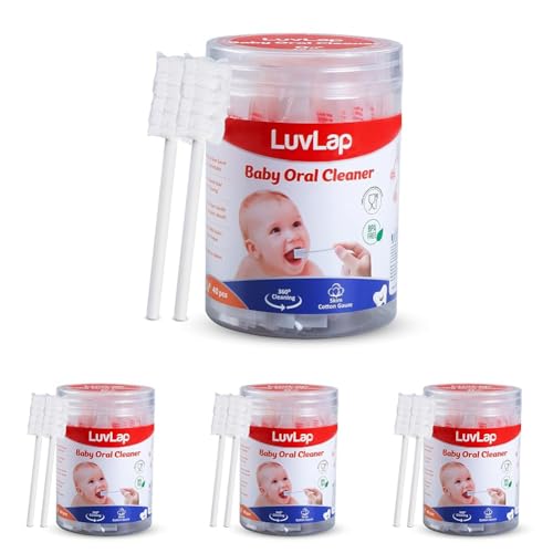 Image of LuvLap 40pcs Oral Care Disposable Mouth Swabs for Cleaning Tooth, Swabsticks Baby Tongue Cleaning, 0-36 Months, White (Pack of 4)