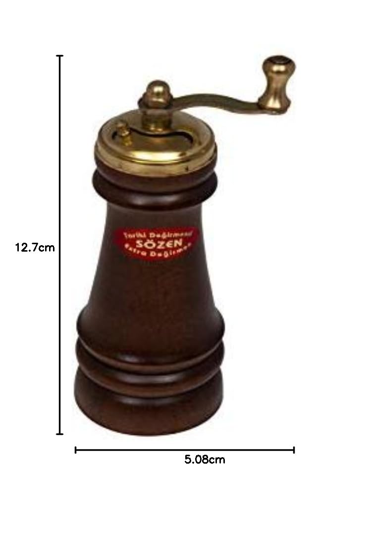Sozen - Macinapepe manuale in legno, 12,7 cm, fatto a mano, con macina in acciaio inox, portatile, per pepe nero, sale, pepe e altre spezie