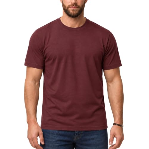 Zengjo Tshirt for Men Crew Neck Plain Cotton Blend (Burgundy, XXL)
