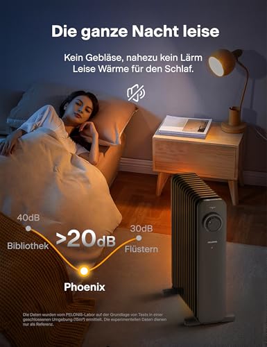 PELONIS 2500W Ölradiator Energiesparend, 13 Rippen Elektroheizung, Mobile Elektro Heizkörper mit Thermostat, 3 Heizstufen und Überhitzungsschutz, Radiator Heizung Elektrisch, Schwarz – Bild 6