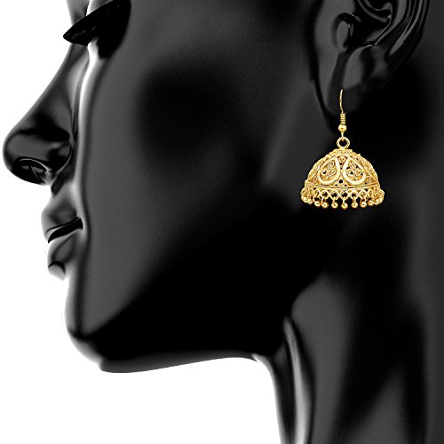 Bodha Gold Plated Traditional Indian Hook Hanging Lightweight Jhumka Earrings (SJ_442)3