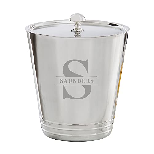 Personalization Universe Lavish Last Name Personalized Stainless Steel Ice Bucket with Lid – Custom Engraved Wedding, Housewarming, or Retirement Gift – 7.5" H x 7.25" D