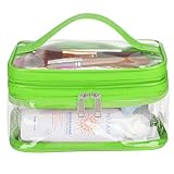 HAOGUAGUA Double Layer Clear Cosmetic Bag Makeup Bag, Waterproof Travel Toiletry Bag, Transparent PVC Pouch Organizer (Green)