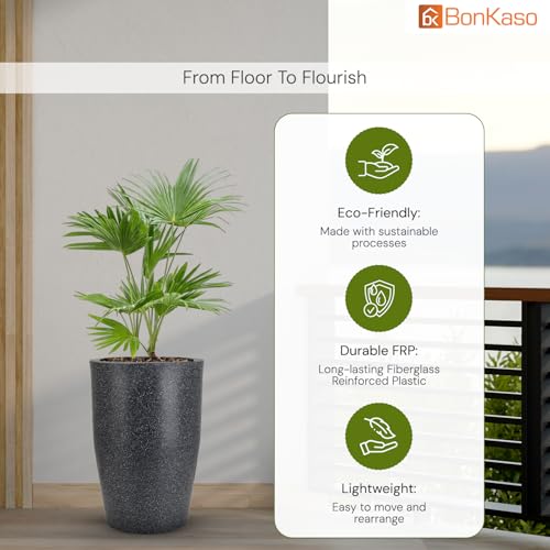 Image of BonKaso 24 inch Dark Grey Pot - Tall, Durable & Lightweight Polymer Round Tower Planter for Indoor & Outdoor Use: Home, Office, Garden & Balcony (Gamla /Gamale)