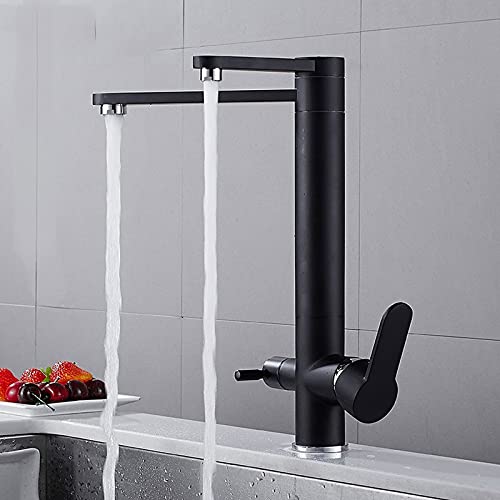Mitigeur de cuisine pivotant 360° trois voies noir mat pour filtre eau chaude et froide