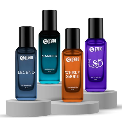 Beardo The Essence Collection- LSD,Legend,Mariner & Whisky Smoke Perfume for Men (20ml x 4) | Long Lasting Fragrance | Long Lasting Perfume for Men | Gift for Men | Gift for Friend