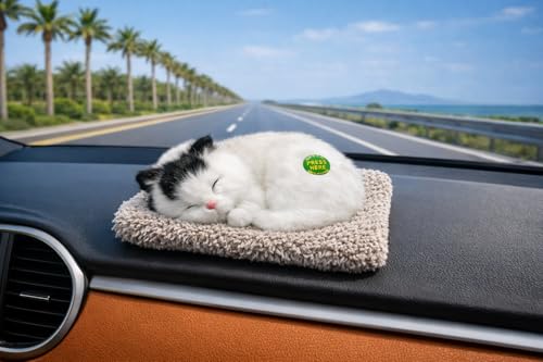 Image of Sleeping Cat Soft Toy, White with Light Black, Medium
