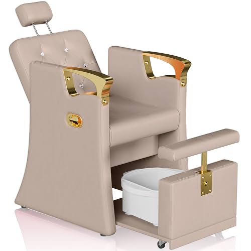 KIGOTY Pedicure Chair No Plumbing with Hidden Platform,Gray Gold