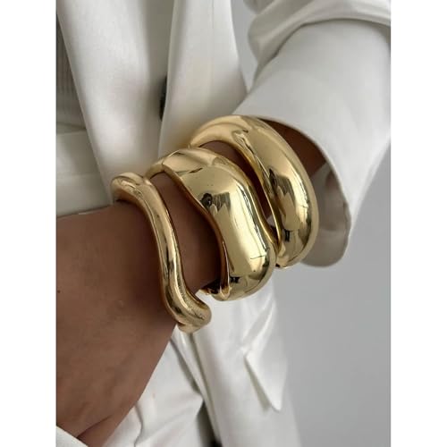 Gold Bangle Bracelets for Women Trendy Chunky Cuff Bangle Bracelets Set Stack Wide Hinged Statement Big Bracelets for Women2